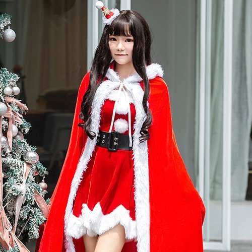 369コスプレ コスチューム ベアワンピ サンタガール キュート フレア ロング 愛らしい レッド Mサイズ GRAXIA グラシア