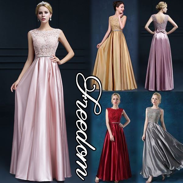 人気 新作 ドレス ロングドレス ゴージャスドレス ステージ パーティー 結婚式 披露宴 演奏会 発表会 司会 イベント 衣装 大きいサイズ 上品＆豪華に魅せる！可愛いリボンレース切替ゴージャスロ