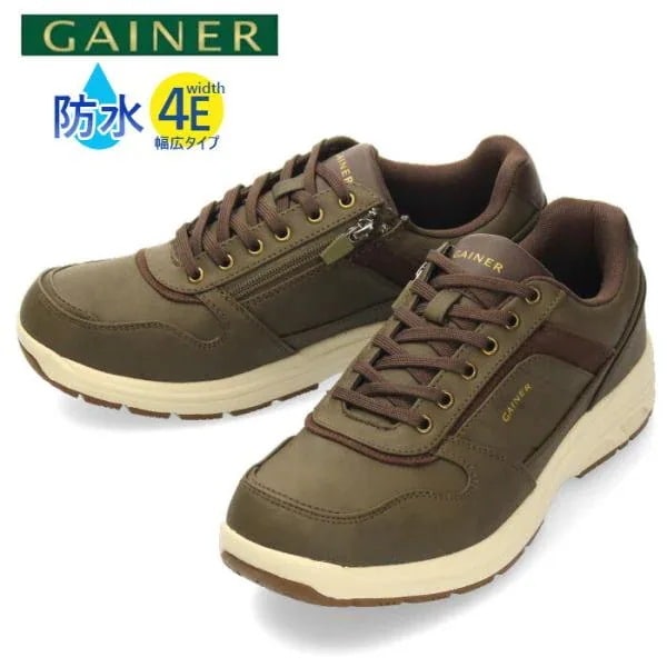GAINER ゲイナー GN033 KHAKI スニーカー ウォーキングシューズ メンズ カーキ 防水 幅広 4E カジュアル ローカット セール