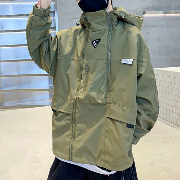 ダブルファスナーフードオーバーフィットジャケット 季節の変わり目アウター 初等ウィンドブレーカー フードジップアップ170号 ジュニア 春秋 小学校ジャンパー