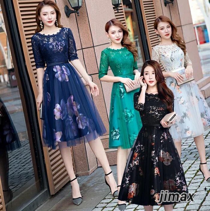 パーティードレス Party dress 結婚式 ワンピース 花柄プリント パーティドレス 結婚ドレス 演奏会 発表会 パーティードレス 花柄 レース 刺繍 大きいサイズXXL 二次会 花嫁 着やすい