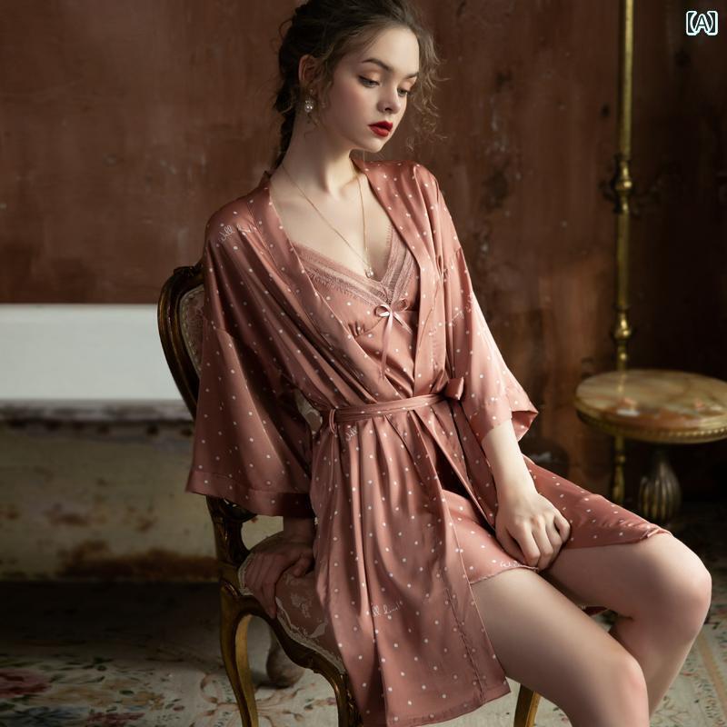 ナイトウェア ベビードール ランジェリー パジャマ レディース ネグリジェ キャミソール 魅惑的 春秋 スタイル 涼しげ 冬 胸 パッド付き 水玉 サスペンダー ナイトガウン 夏 ドット柄