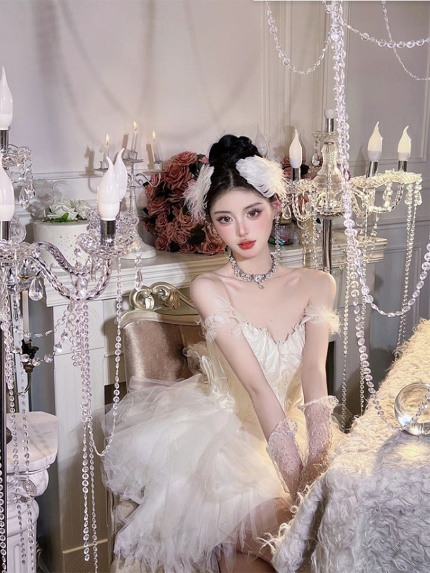 クリスマス ホワイト スワン チューブトップ ドレス フェザー プリンセス パーティー パーティードレス 7,763円