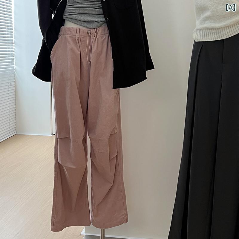 カーゴパンツ レディース カジュアル ハイウエスト ワイドパンツ 秋冬 ストレート おしゃれ 韓国 ピンク