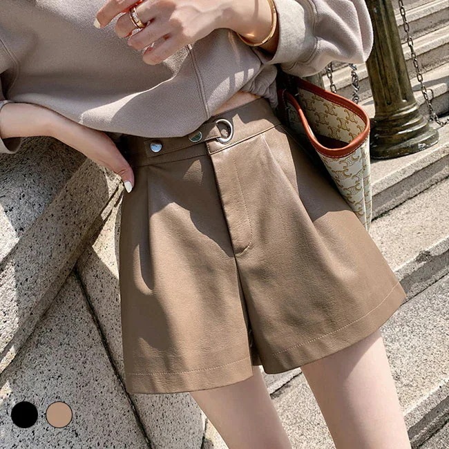 フェイクレザー ショートパンツ レディース PUパンツ ハイウエスト 短パン 秋 冬 ウエストゴム ショーパン 美脚 レザーパンツ ショートパンツ PUパンツ 着痩せ おしゃれ キャメル ブラック今日