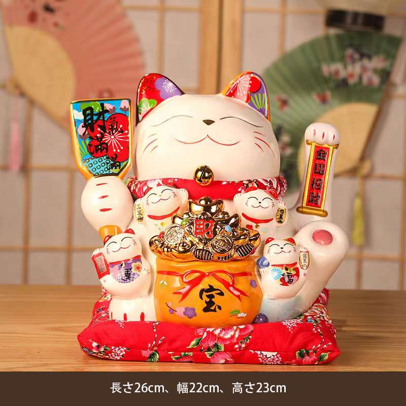 電動招き猫 白磁製 座布団付 磁器製 まねき猫 手描き ハンドメイド ネコ ねこ 開店祝い ラッキーアイテム 運気向上 金運アップ 7,890円