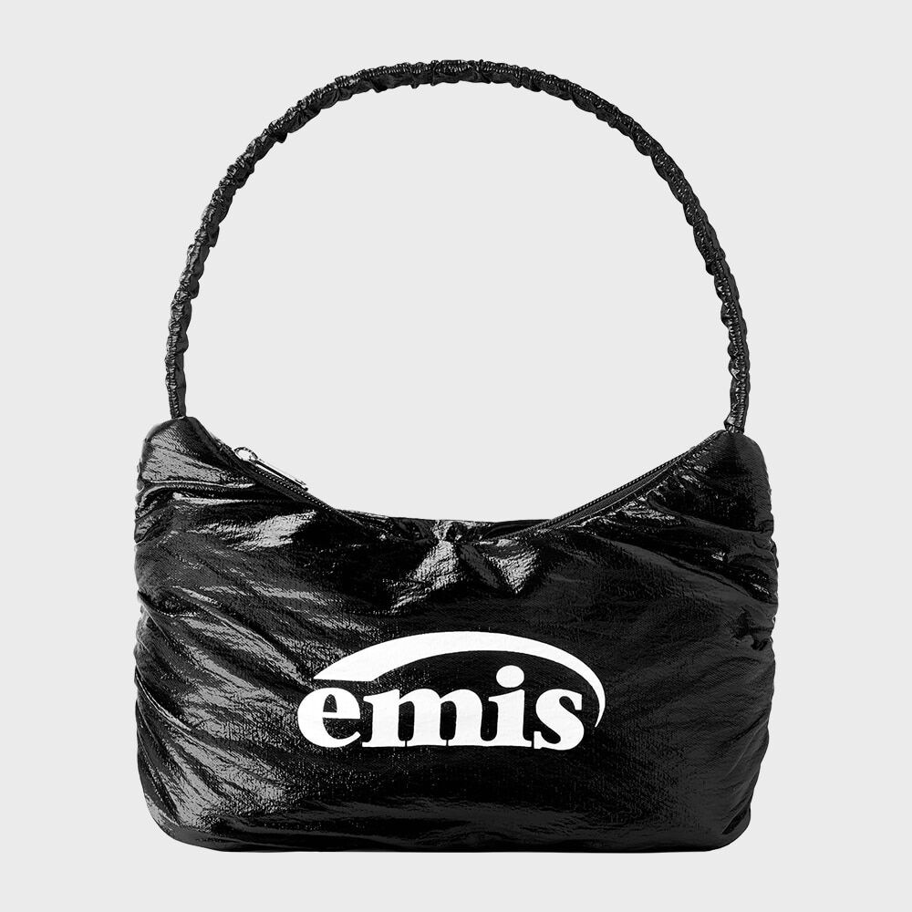 Emise グロッシーシャーリングホーボーバッグ-ブラック