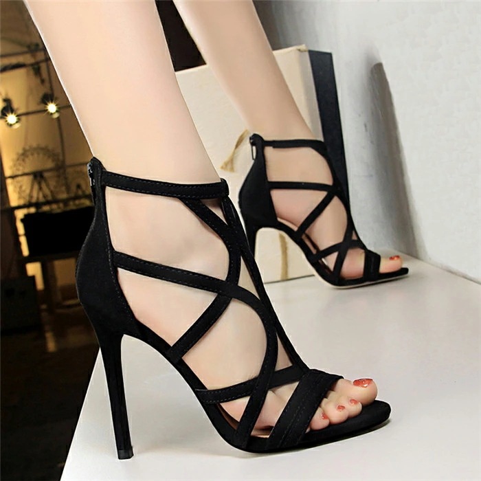 送料無料 春夏 ナローストラップサンダル フェミニン ヌーディー 華奢 細紐 サンダル ヒール 11cm ハイヒール レディース スエード 22.0~26.5cm 無地 シンプル 美脚 ストラップ 赤