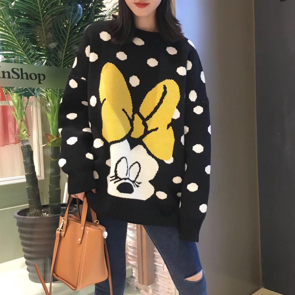 [急速出荷]波点ミッキーニットセーター女性の中の長さはゆったりとしていて秋冬の新型韓国版ジャケットを厚くしています1145124294