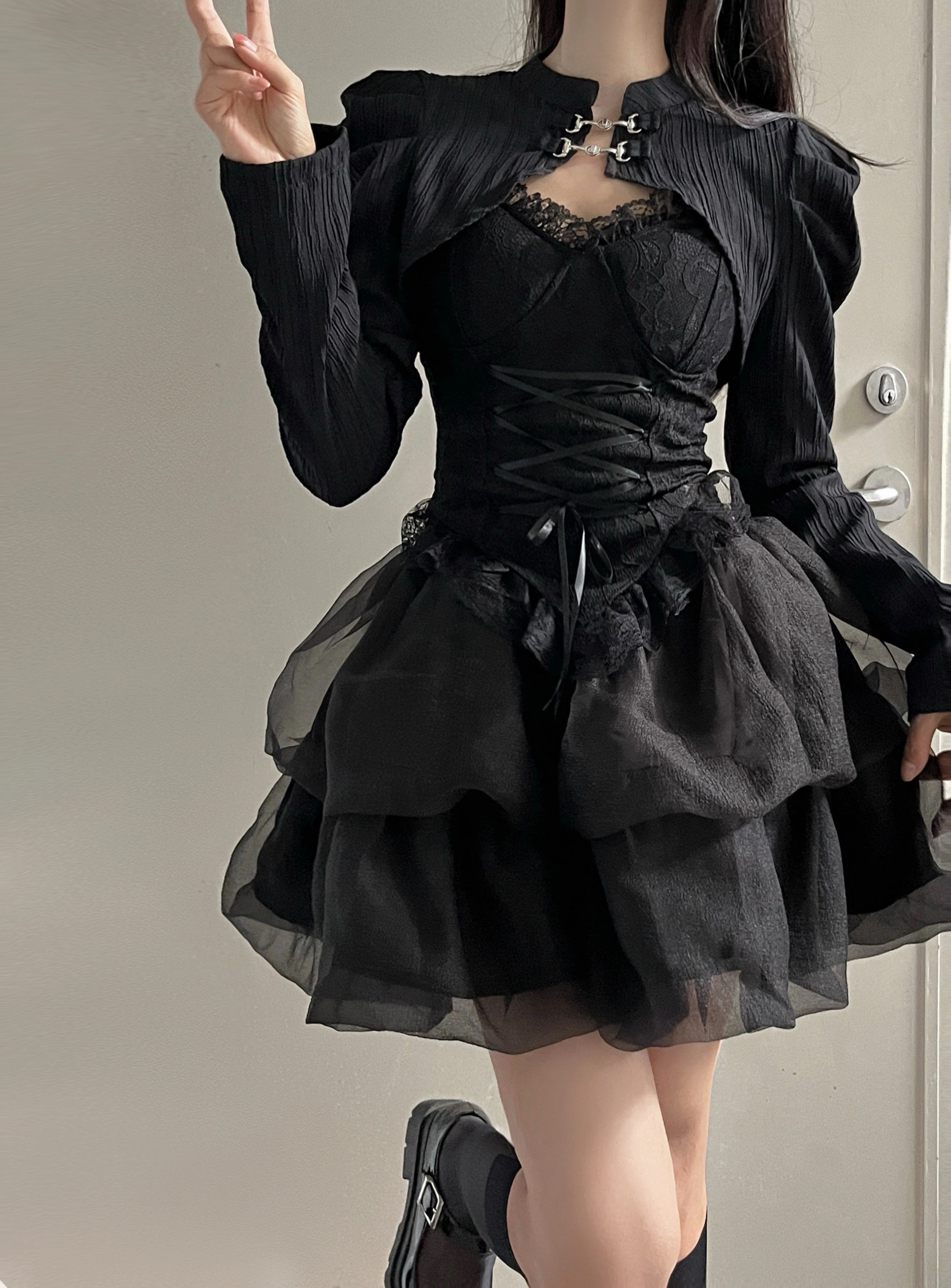 [コスプレ] ダークセクシーホルタートップ胸パッド付きウエストパフスカートバースデースカートハロウィンコスチューム