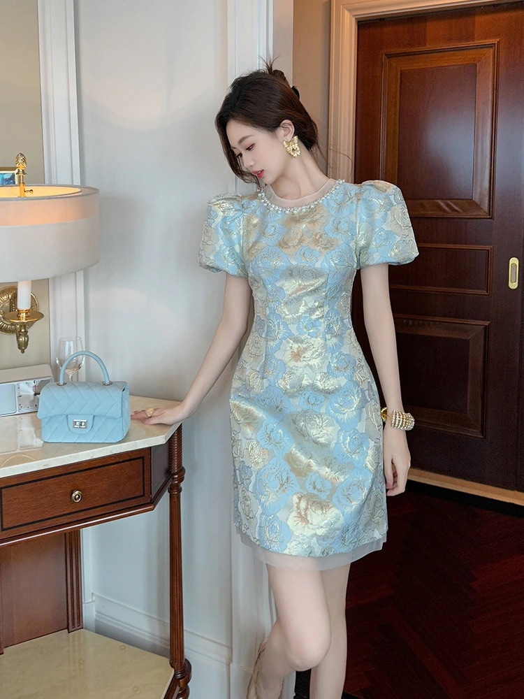 Hot!!!2024夏新品 ダイヤモンド飾り ショート ライトブルー ドレス パーティー キャバ 大人 同窓会 披露宴 卒業式 結婚式 演奏会 ウェディング 二次会 メガ割