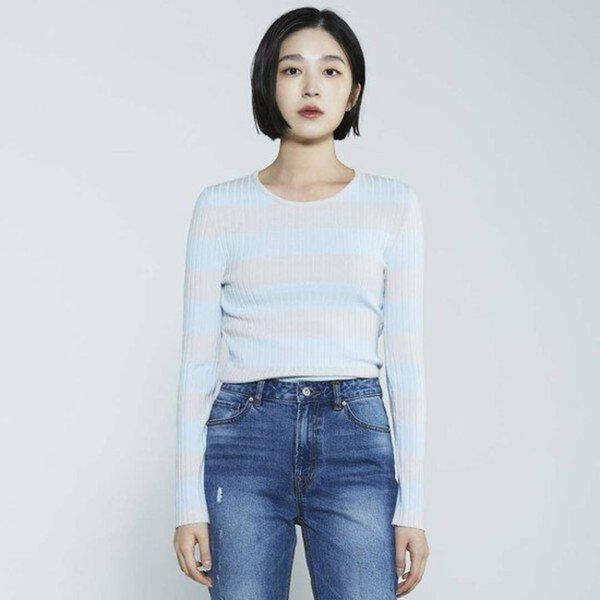 女性 R/N/P ストライプ ラウンドネック ニット(12GG)(B231KT510P20)_BP