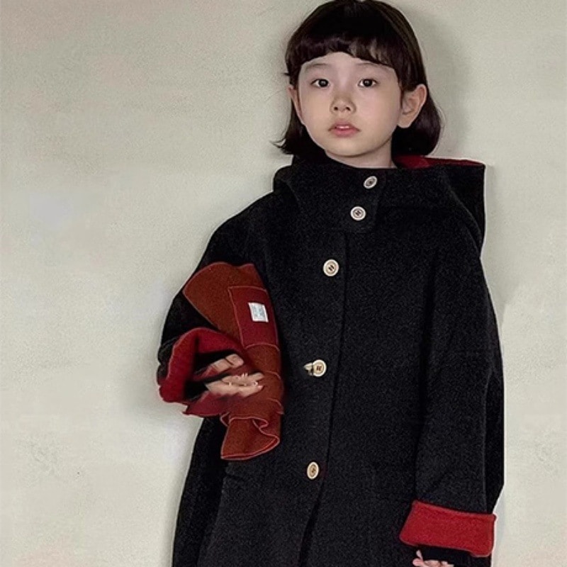 女の子両面ウールコート2024新しい冬スタイル多用途子供両面ウールコートミドル丈服