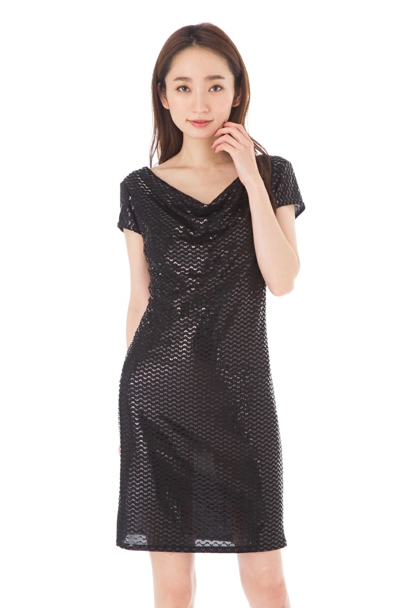 ファス(FAS)ワンピース T1 T2 T3サイズ 半袖 膝丈 大人ワンピース レディース Fille A Suivre スパンコール ラメ パーティドレス ナイトドレス