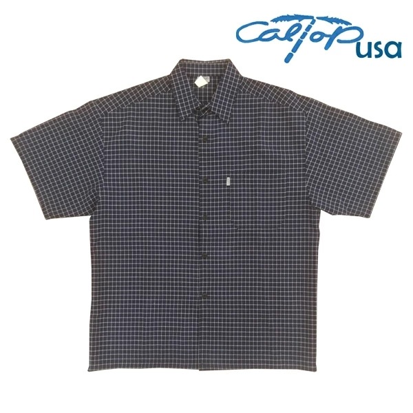 キャルトップ メンズ チェックシャツ ダーク ブルー ブラック ホワイト Caltop ボタンシャツ 半袖シャツ インポート Laカジュアル ブランド ストリート スタイル ヒップホップ ファッション