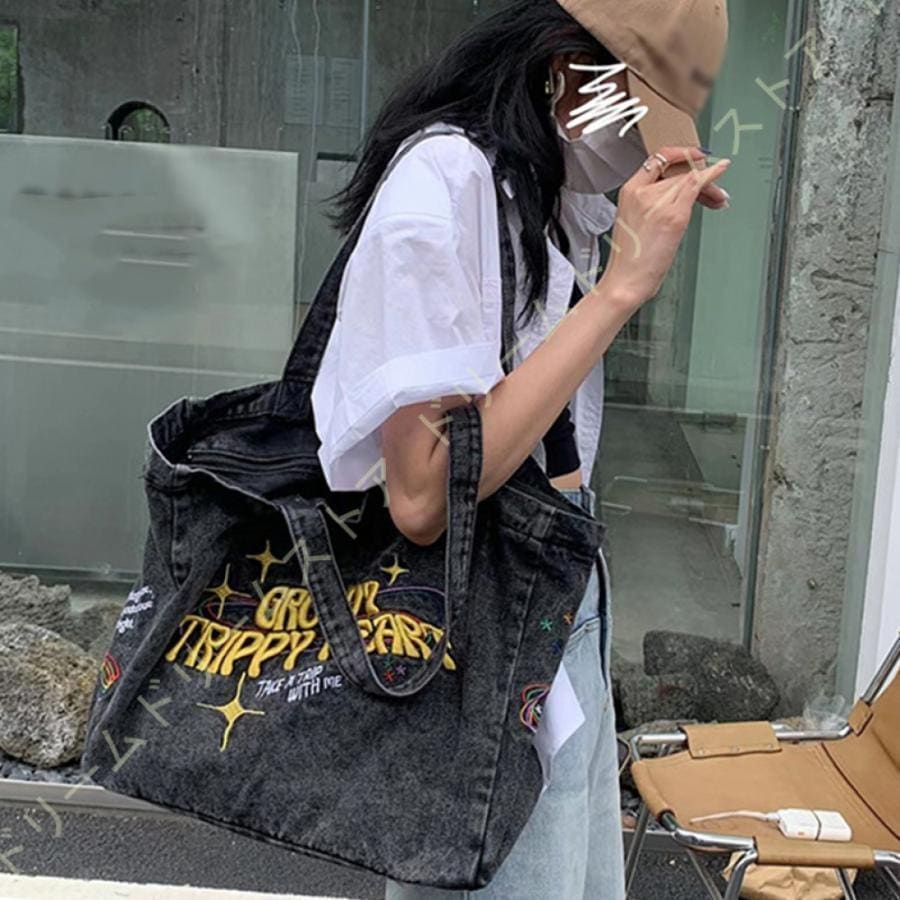 トートバッグ デニムトート 軽量 ショルダーバッグ レディース エコバッグ 刺繍 バッグ ショルダーバッグ 大容量 A4トート 軽い 通勤バッグ 肩掛けトート 軽量 4,941円