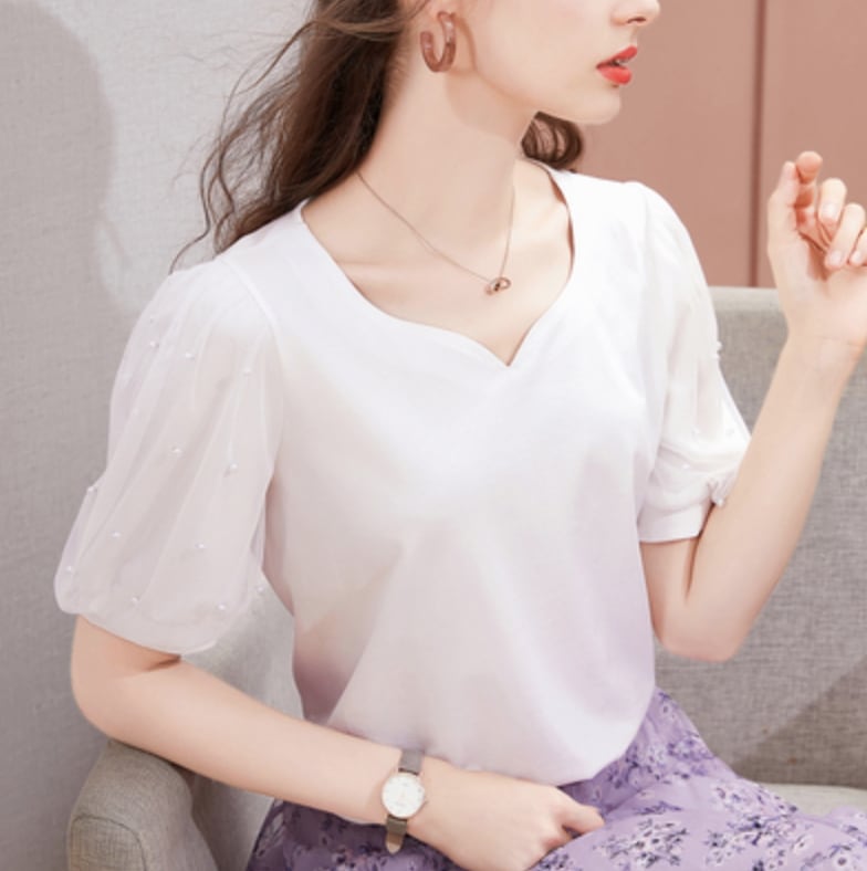 トップス デート ブラウス カットソー 袖あり 半袖 かわいい 大人可愛い きれいめ シンプル カジュアル 大人 上品 おしゃれ お洒落 主役級 存在感 夏 10代 20代 30代 レディース 女性用