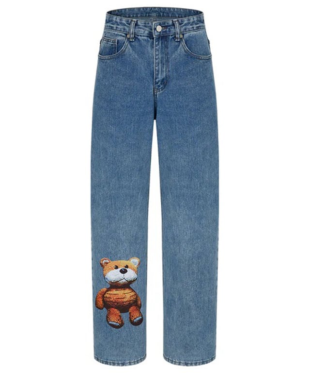 ONEHUNNNIT OHNT BEAR CONTRAST DENIM PANTS BLUE (HANA MAHINA　着用モデル）