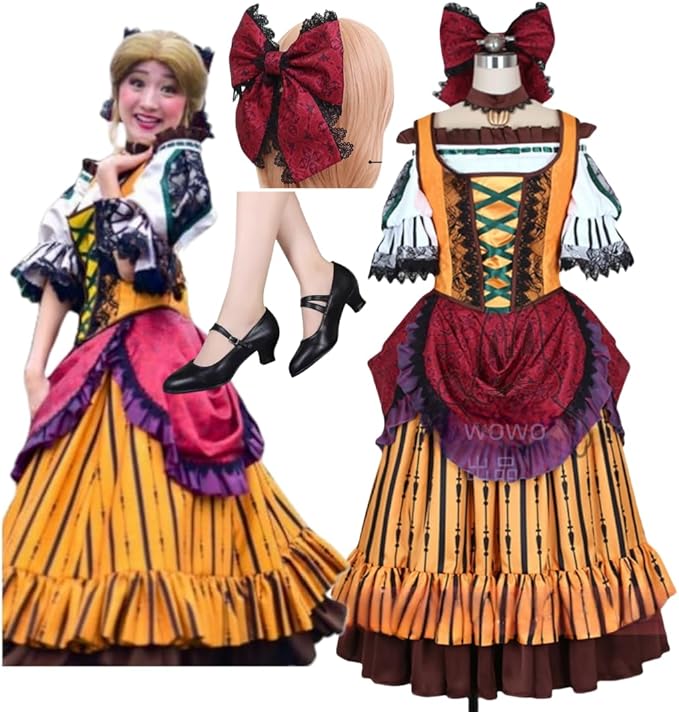東京ディズニーランド ザ・ヴィランズ・ハロウィーンInto the Frenzy ガストンガールズ ダンサー(黄・赤) 髪飾り＆肌色インナー＆パニエ付き コスプレ衣装