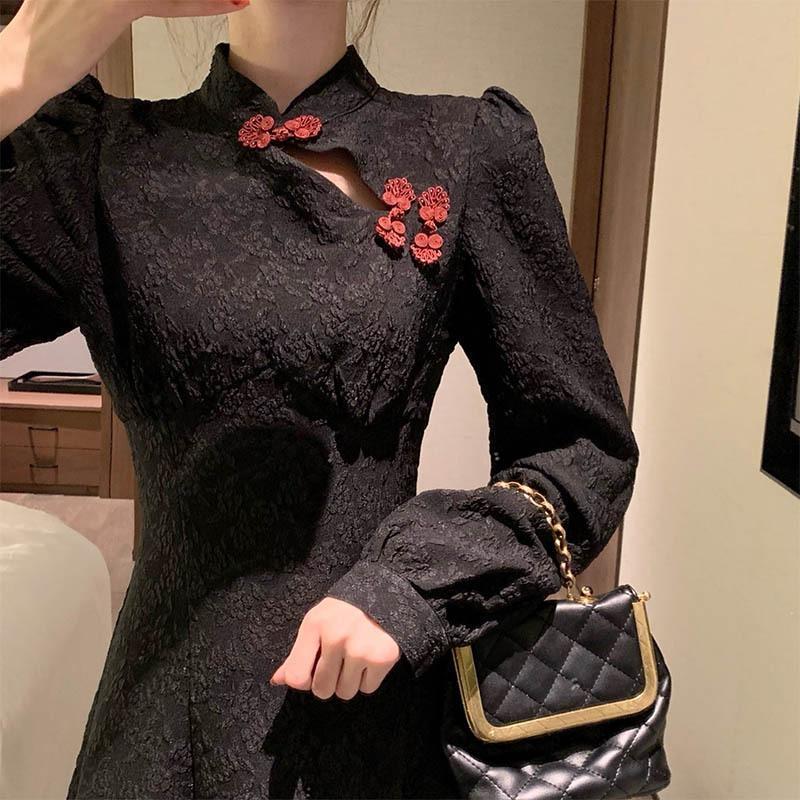 大きいサイズのチャイナドレスの改良されたロングスカートのの気質の女神のファンドレスの女性の2025年秋冬 母の日 母の日-0008594