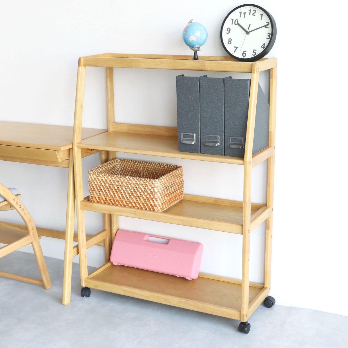 サイドワゴン キャスター付 ワイド 木製 幅80cm 高さ108cm 4段 E-Toko ラック 棚 デスクワゴン オープンラック 本棚 キッチン リビング 洗面所 玄関 収納