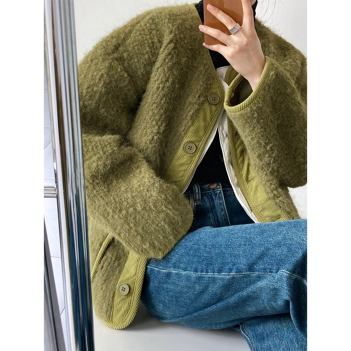 ジャケット アウター オーバーサイズ ゆったり リバーシブル もこもこ カジュアル シンプル 大人可愛い 韓国ファッション04-276