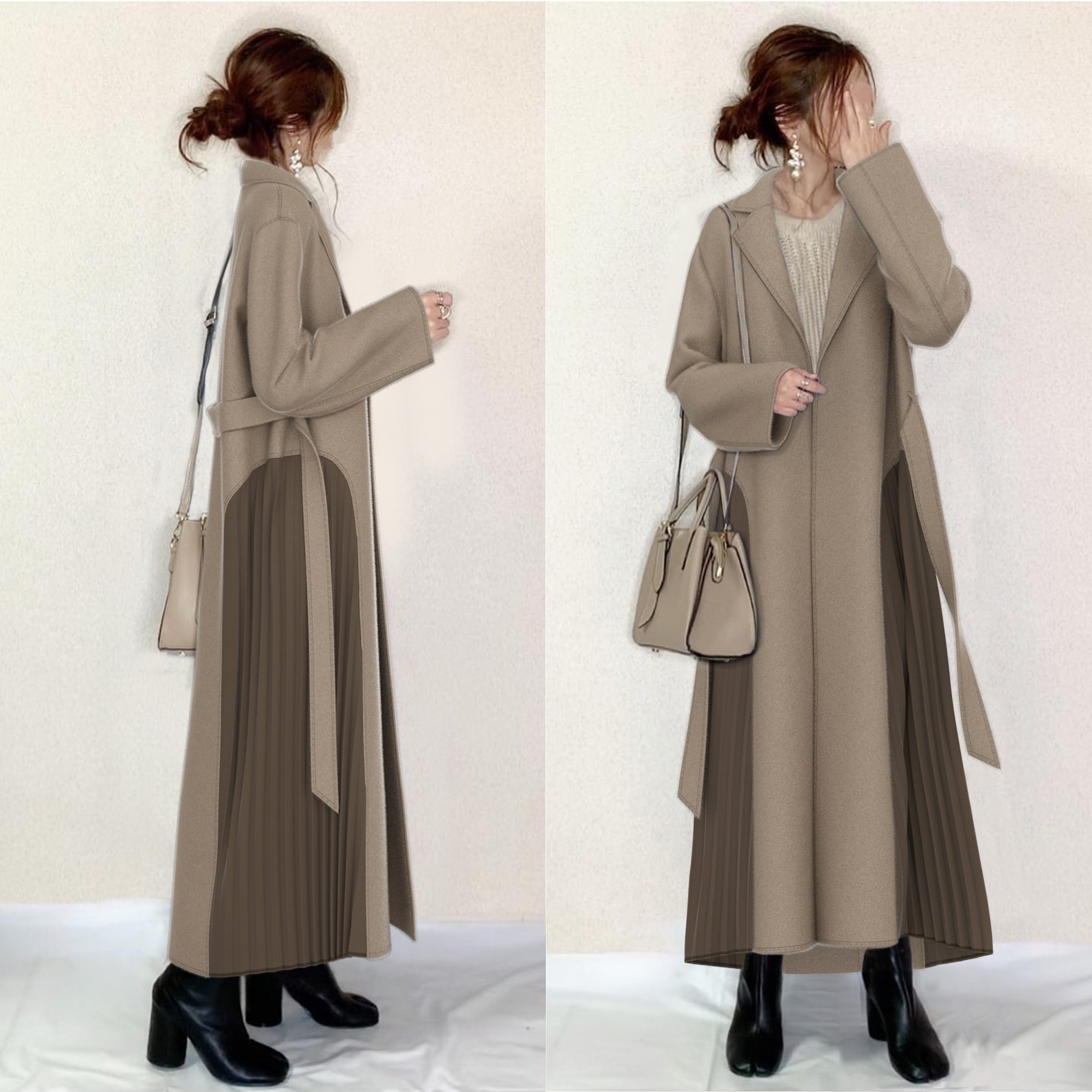 【今季注目】 一枚で視線を奪う シンプル 配色 長袖 折り襟 プリーツ コート レディース
