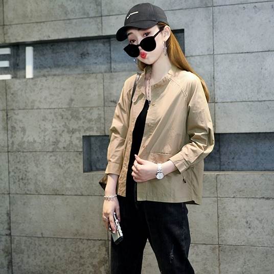 トップス シャツ 袖あり 7分袖 前開き 角襟 ポケット かわいい 大人可愛い きれいめ シンプル 5,514円