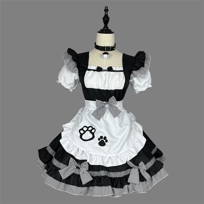 ハロウィンコスプレ 猫ちゃん仮装 メイド 服 ゴスロリ 萌え コスプレ 衣装 仮装 女装 フリル ロリータ かわいい カチューシャ 付き セットウェイトレス