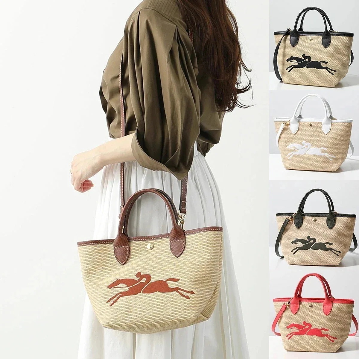 Longchamp ロンシャン ショルダーバッグ ル パニエ プリアージュ 10144 HZB レディース かごバッグ トップハンドルバッグS 馬 刺繍 鞄 カ
