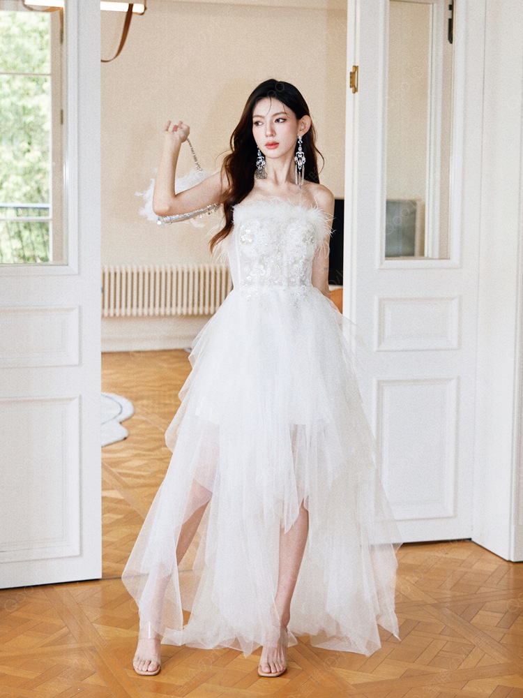 ウェディングドレス 高品質 トレーンドレス 前ミニ ウエディングドレス 二次会 エンパイア 花嫁 ロングドレス パーティードレス 披露宴 ブライダル 結婚式 演奏会-31 9,570円