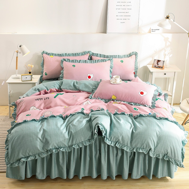 4点セット：120240CM布団セット 寝具 4点セット マットレス 枕カバー 純色 簡約 敷カバー ベッドシーツ 洗濯ok 抗菌防臭 北欧風 女神快眠 フリルかわいい プリンセス風 ピンク