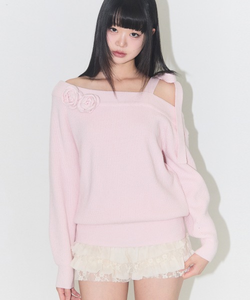 【ILLIGO】 Bloom Bow Off-Shoulder Knit Pink 正規品