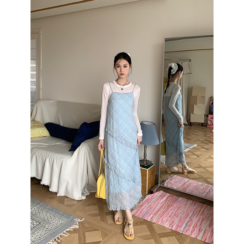 2025 新作 ワンピース 夏 半袖 長袖ワンピース ロングワンピース ロング シフォンワンピ ベアワンピ レースワンピ ドレス パーティードレス2025春と夏の格子縞のイヤリングドレス +