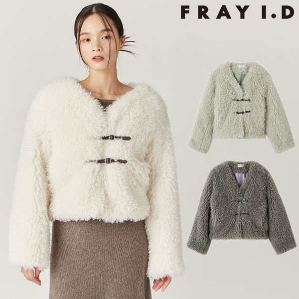 【SALE30%OFF】 【即納】フレイアイディー FRAY I.D アウター 24秋冬 バックルショートファージャケット 長袖 ミドル丈 fwfj245034