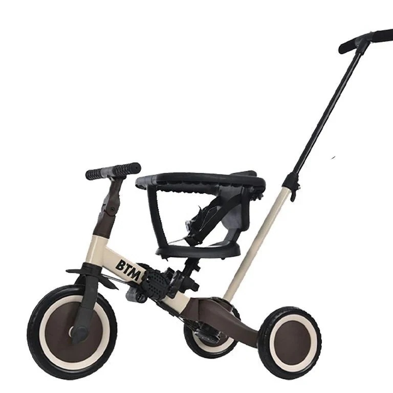 折りたたみ 子供用三輪車 4in1 (ベージュブラウン) 自転車 オリジナル 押し棒付き