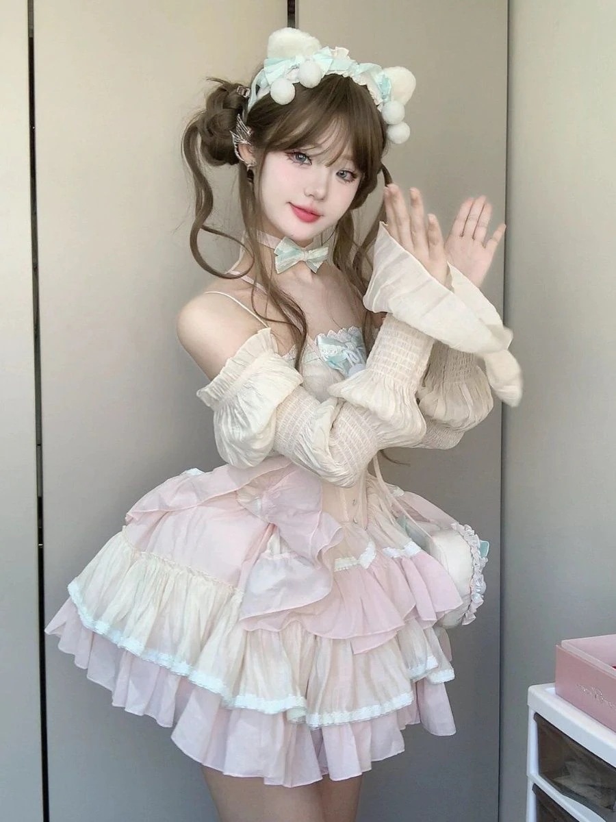 甘い女の子ロリータプリンセスドレス重工業ファーストラブセンスセンススウィートパフスカートケーキドレス