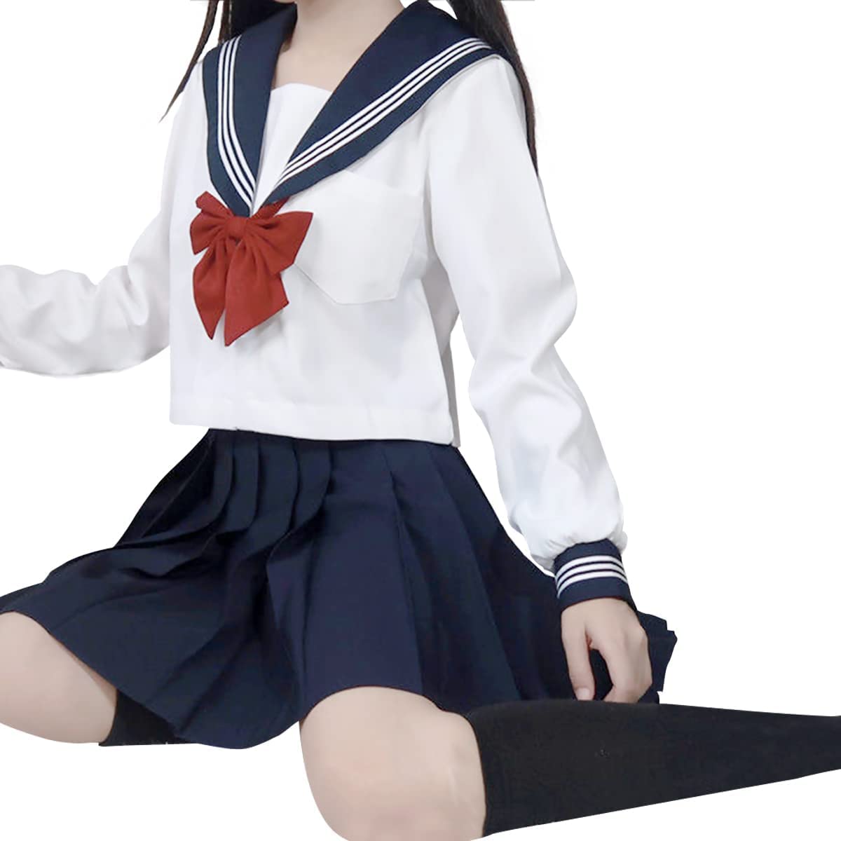 コスプレセーラー服 長袖 制服 コスプレ セーラー服 セーラー 長袖 リボンタイ 衣装 配信 撮影 フルセット 靴下 ソックス 簡単 仮装 3L 4L 5L コスチューム 可愛い 21414