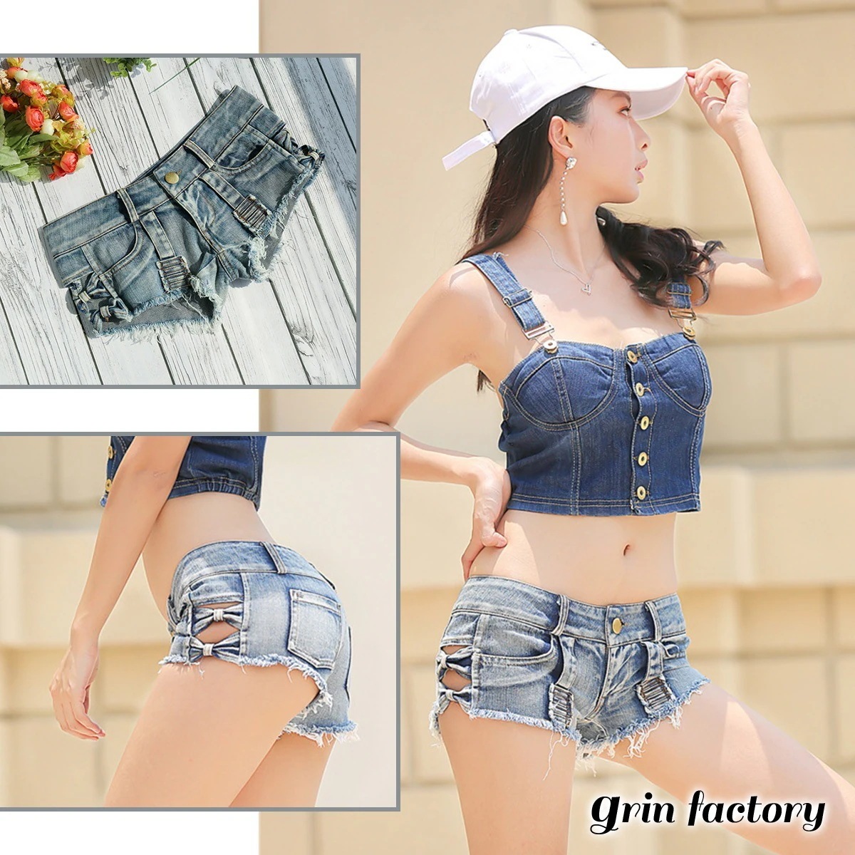 【即納】デニム ショートパンツ レディース ローライズ セクシー サイドリボン スーパー極浅 スーパーローライズ ショートデニム 短パン ダンス 衣装 ダメージ ホットパンツ かわいい ブルーデニム