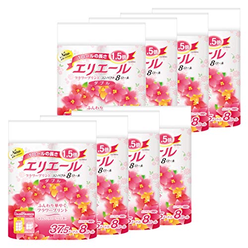 エリエール トイレットペーパー フラワープリント 1.5倍巻き 37.5m×64ロール(8ロール×8パック) ダブル パル