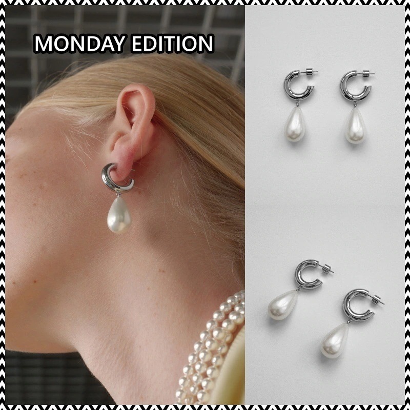 MONDAY EDITION Teardrop Pearl Hoop Earrings