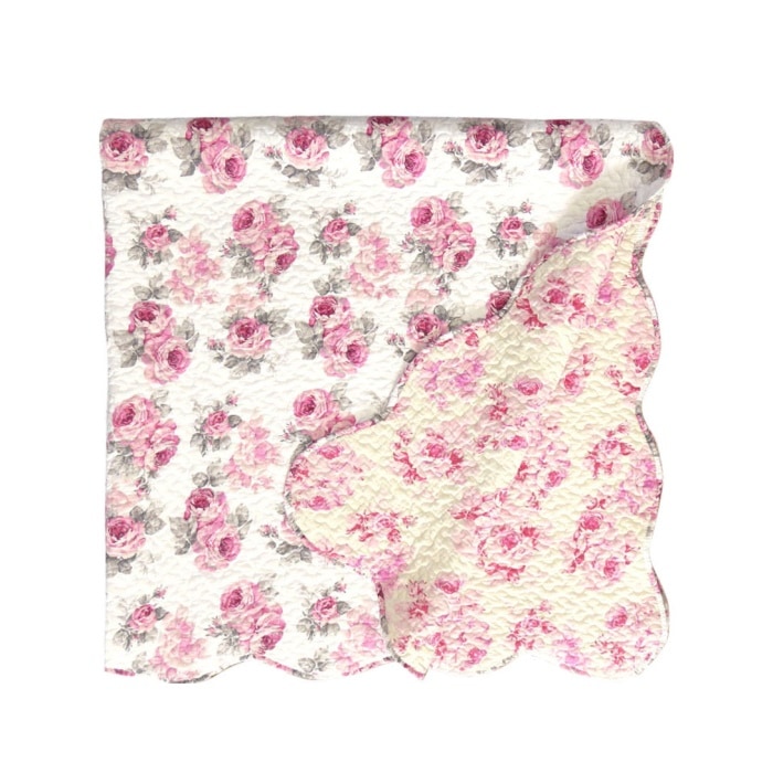 ルーシーマルチカバーMサイズ　正方形　約130cm130cm　キルト　薔薇　ローズ　かわいい　ピンク　ソファカバー こたつカバー マット ベッドカバー