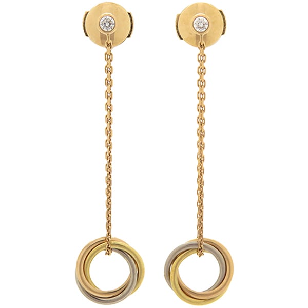 カルティエ Cartier ピアス トリニティ ダイヤ K18YG K18PG K18WG ホワイトゴールドXイエローゴールドXピンクゴールド ドロップ 1P 750 18K 【中古】