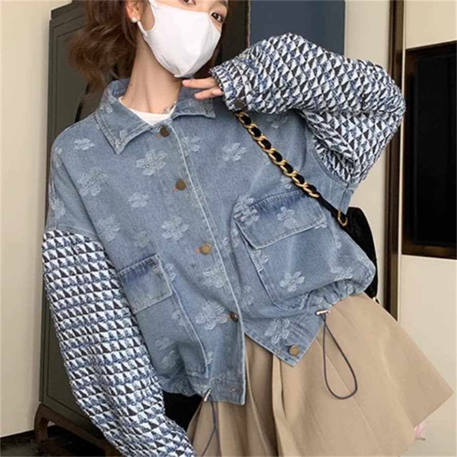 デニムジャケット アウター 羽織り ジャケット ショート 袖あり 長袖 Vネック フレア Aライン かわいい 大人可愛い 綺麗 シンプル カジュアル おしゃれ お洒落 大人女子 こなれ感