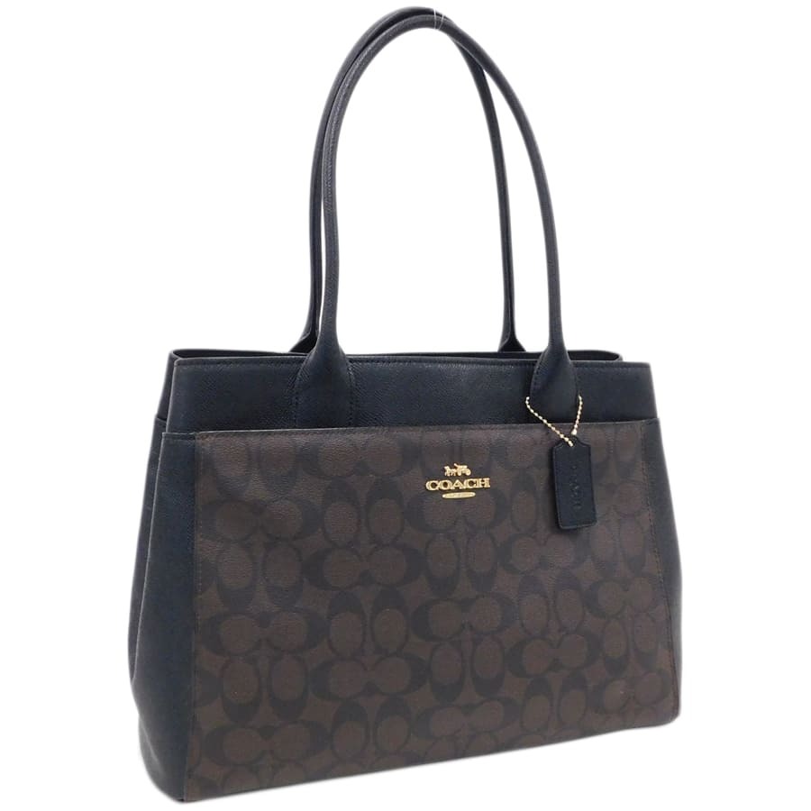 美品 COACH コーチ トートバッグ ケイシー トート F31475 ブラウン ブラック ゴールド金具 PVC レザー レディース ショルダーバッグ【本物保証】