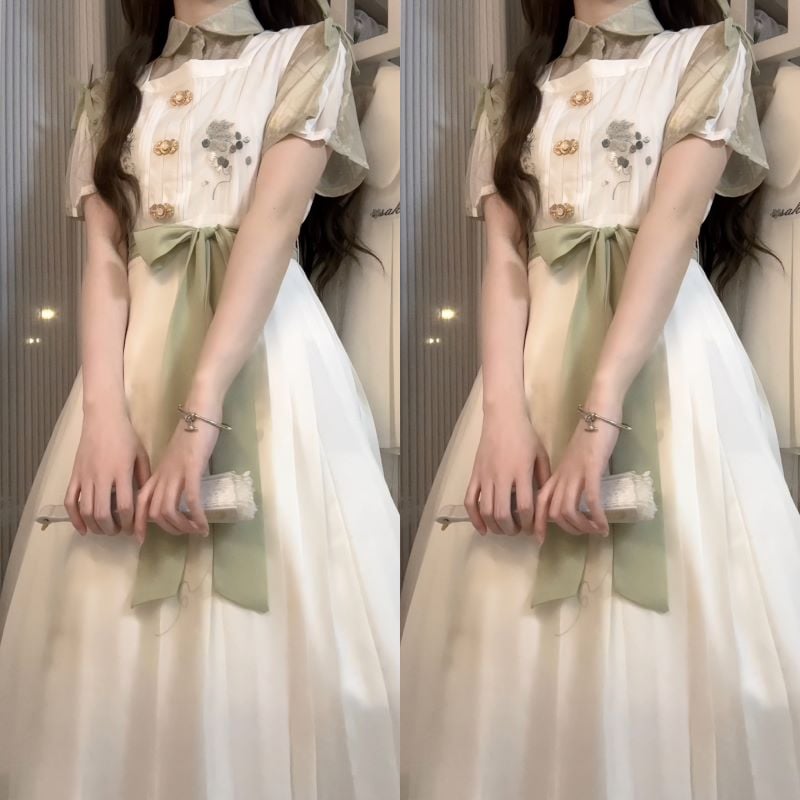 正規品デザイン青提詞新韓国cos要素ワンピース半袖シャツセット夏