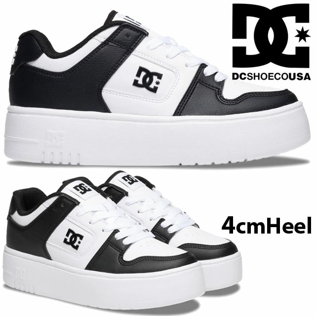ディーシーシューズ レディース 厚底 スニーカー 白 マンテカ 4 プラットフォーム SN カジュアルシューズ ローカット チャンキーソール ホワイト/ブラック/プリント 紐靴 DC SHOES DW