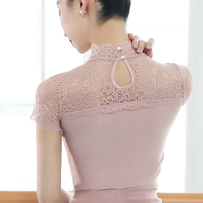 バレエ トップス 大人 半袖 花柄 レーストップス ハイネック ダンス Tシャツ シースルー バレエトップス レッスン着 ダンス ウェア ヨガウェア 透け感 ダンス バレエ用品 ウォームアップ 大人バ