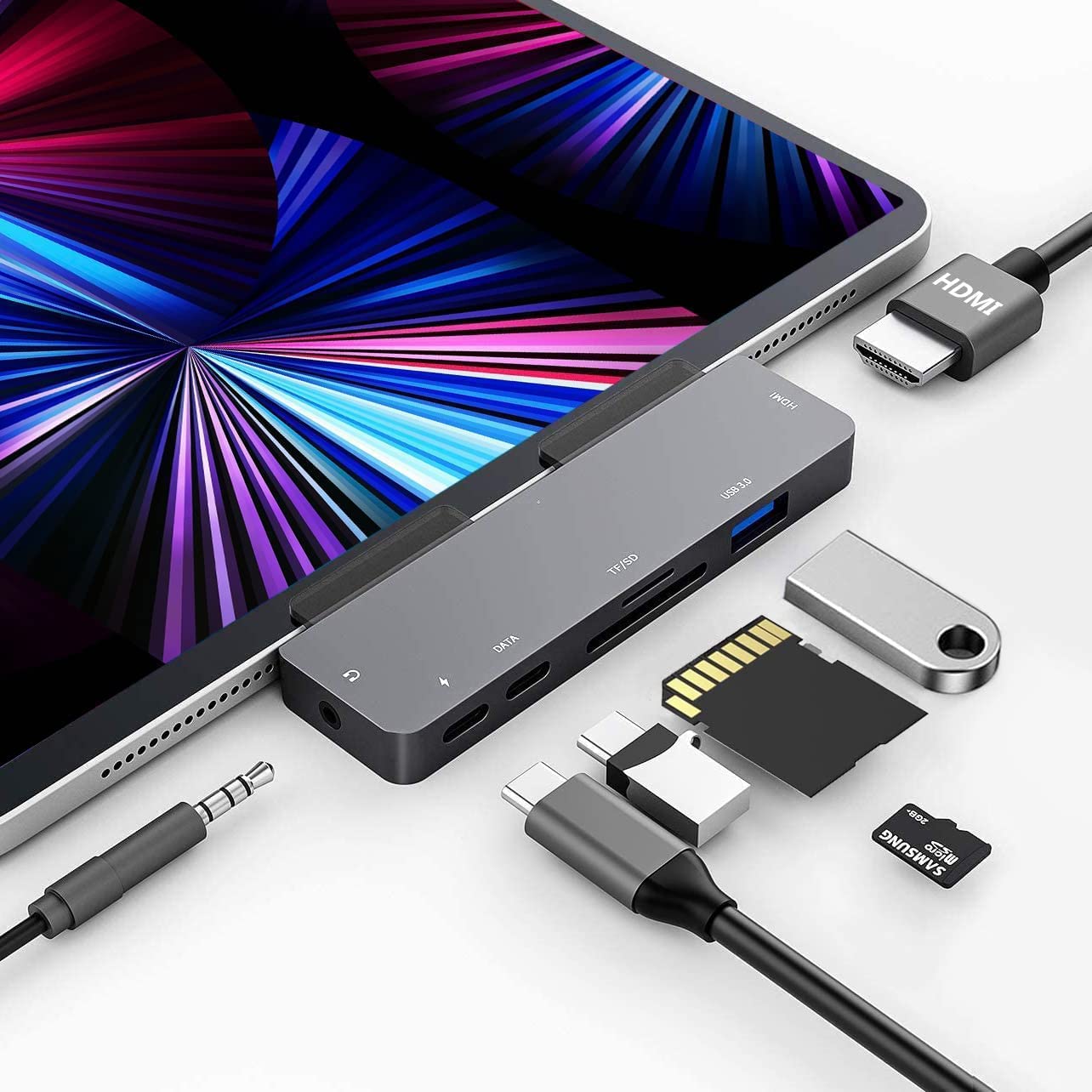 7in1最新iPad Pro 2022-2018/iPad Air 4/5/iPad Mini 6 専用ドッキングハブ USB-C ハブ 4K HDMI出力 60W PD充電 USB3.0 5Gbps