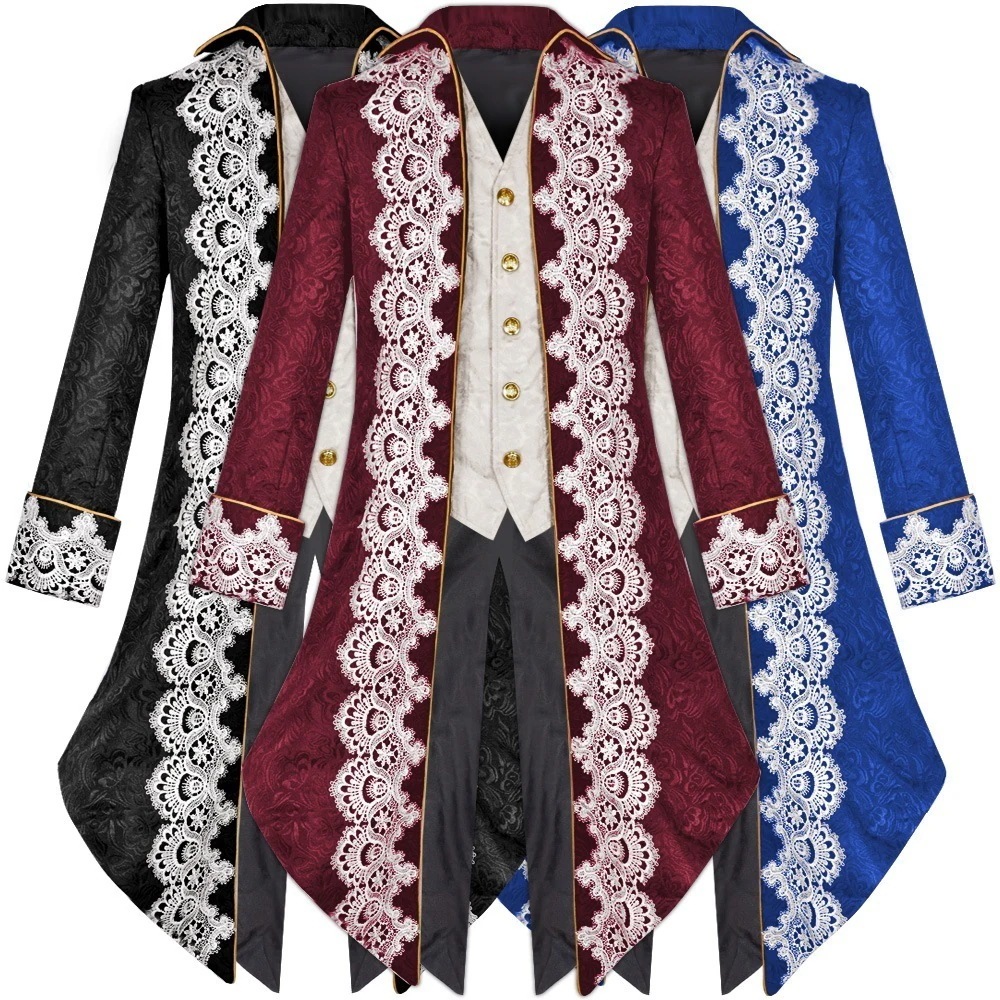 メンズスチームパンク中世燕尾服ゴシックビクトリー時代フロックコート制服4色